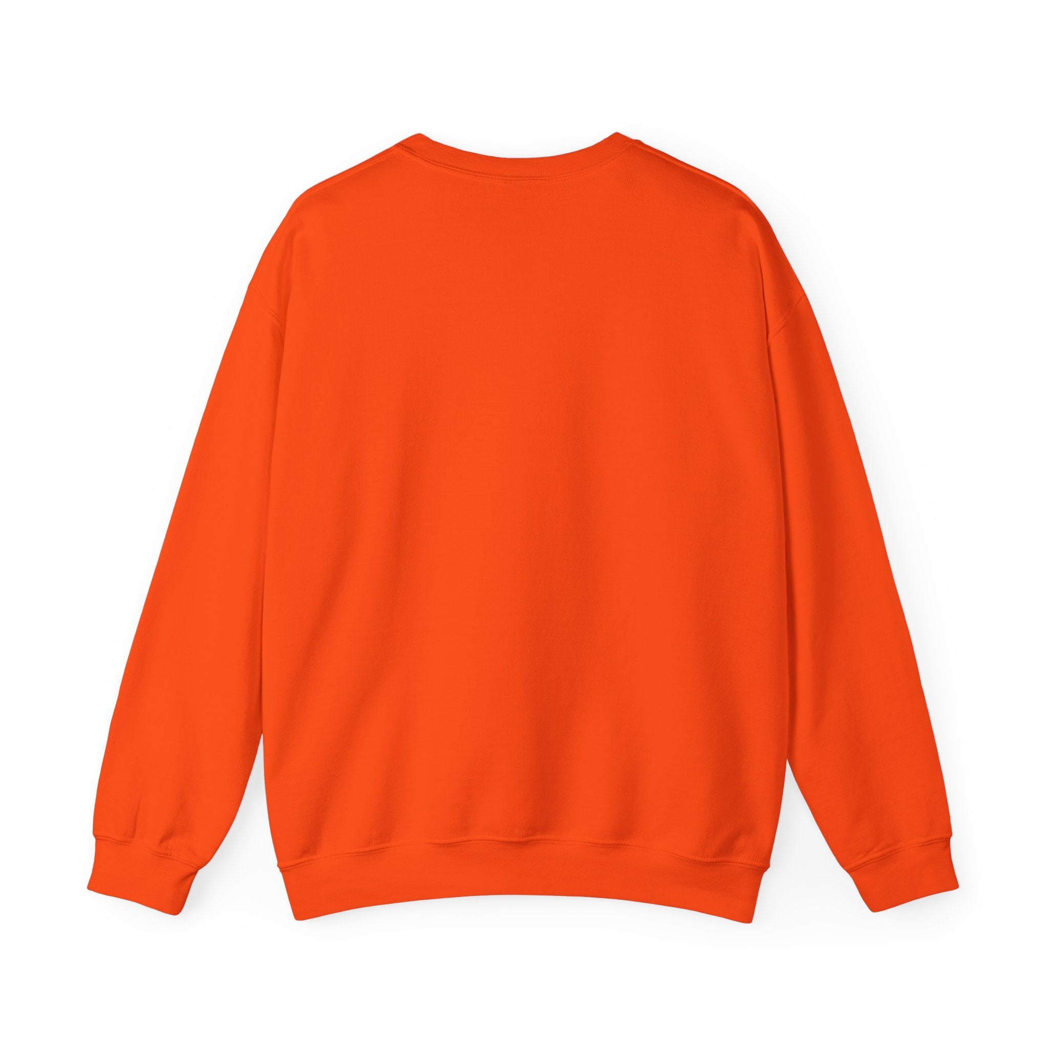 Unisex crewneck sweatshirt in vibrant orange, made from a soft 50/50 cotton-polyester blend. Features a relaxed fit with ribbed cuffs and hem for comfort.